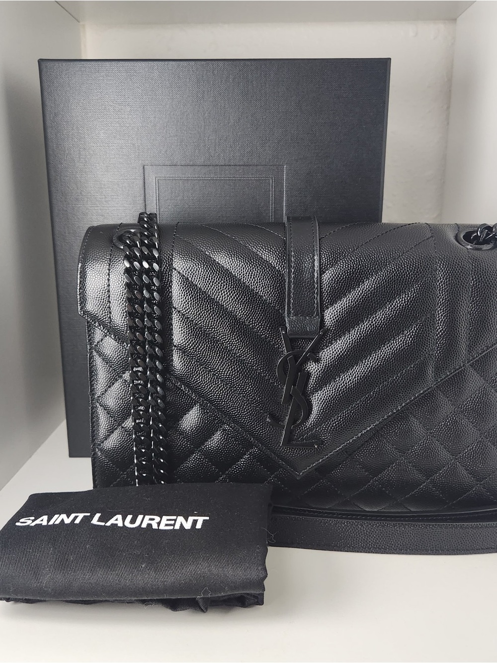 Saint Laurent Black Envelope Triquilt Medium